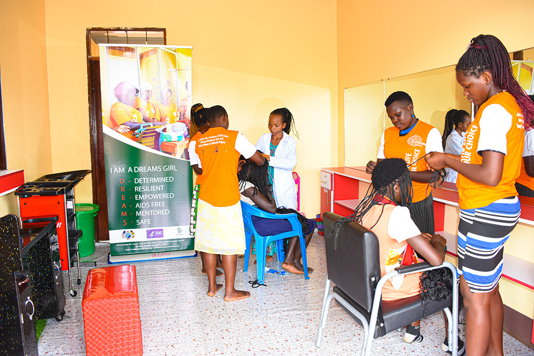 Adolescent young girls and women engaged in life skills training at Mildmay Uganda supported safe space